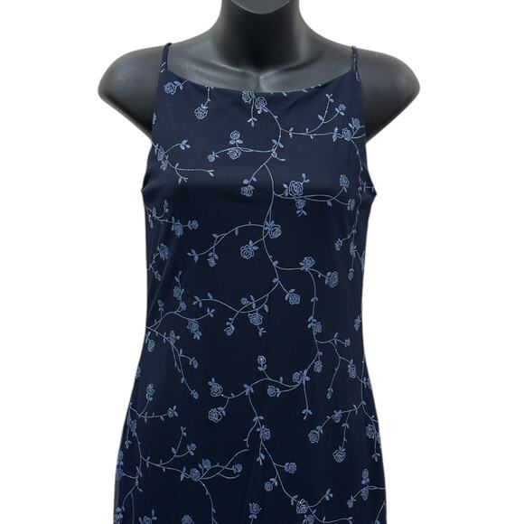 90s City Triangles Sparkle Blue Floral Sheer Maxi Dress - Picture 6 of 7